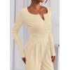 imagePRETTYGARDEN Jumpsuits for Women Dressy Casual 2025 Fall One Piece Outfits Long Sleeve Wide Leg Pants Romper Fashion ClothingBeige