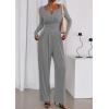 imagePRETTYGARDEN Jumpsuits for Women Dressy Casual 2025 Fall One Piece Outfits Long Sleeve Wide Leg Pants Romper Fashion ClothingGrey