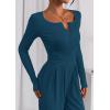 imagePRETTYGARDEN Jumpsuits for Women Dressy Casual 2025 Fall One Piece Outfits Long Sleeve Wide Leg Pants Romper Fashion ClothingLake Blue