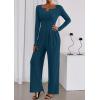 imagePRETTYGARDEN Jumpsuits for Women Dressy Casual 2025 Fall One Piece Outfits Long Sleeve Wide Leg Pants Romper Fashion ClothingLake Blue