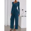 imagePRETTYGARDEN Jumpsuits for Women Dressy Casual 2025 Fall One Piece Outfits Long Sleeve Wide Leg Pants Romper Fashion ClothingLake Blue