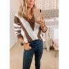 imagePRETTYGARDEN Sweaters for Women 2025 Long Sleeve Striped Knitted V Neck Pullover Jumper Tops Fall Outfits Fashion ClothingStriped Coffee