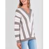 imagePRETTYGARDEN Sweaters for Women 2025 Long Sleeve Striped Knitted V Neck Pullover Jumper Tops Fall Outfits Fashion ClothingStriped Grey