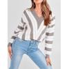 imagePRETTYGARDEN Sweaters for Women 2025 Long Sleeve Striped Knitted V Neck Pullover Jumper Tops Fall Outfits Fashion ClothingStriped Grey