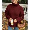 imagePRETTYGARDEN Womens 2025 Fall Oversized Sweaters Turtleneck Casual Long Sleeve Chunky Knit Pullover Tops Winter ClothesDark Wine Red
