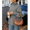 imagePRETTYGARDEN Womens 2025 Fall Oversized Sweaters Turtleneck Casual Long Sleeve Chunky Knit Pullover Tops Winter ClothesGrey