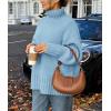 imagePRETTYGARDEN Womens 2025 Fall Oversized Sweaters Turtleneck Casual Long Sleeve Chunky Knit Pullover Tops Winter ClothesLight Blue