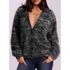 imagePRETTYGARDEN Womens Cardigan Sweaters 2025 Fall Striped Long Sleeve V Neck Button Down Knit Fuzzy Outerwear Trendy ClothesBlack