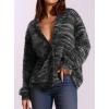 imagePRETTYGARDEN Womens Cardigan Sweaters 2025 Fall Striped Long Sleeve V Neck Button Down Knit Fuzzy Outerwear Trendy ClothesBlack