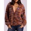 imagePRETTYGARDEN Womens Cardigan Sweaters 2025 Fall Striped Long Sleeve V Neck Button Down Knit Fuzzy Outerwear Trendy ClothesBurnt Orange