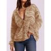 imagePRETTYGARDEN Womens Cardigan Sweaters 2025 Fall Striped Long Sleeve V Neck Button Down Knit Fuzzy Outerwear Trendy ClothesKhaki