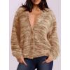 imagePRETTYGARDEN Womens Cardigan Sweaters 2025 Fall Striped Long Sleeve V Neck Button Down Knit Fuzzy Outerwear Trendy ClothesKhaki