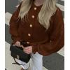 imagePRETTYGARDEN Womens Cropped Cardigans Trendy 2025 Ruffle Open Front Chunky Knit Sweater Oversized Button Down Fall ClothesBrown