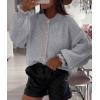 imagePRETTYGARDEN Womens Cropped Cardigans Trendy 2025 Ruffle Open Front Chunky Knit Sweater Oversized Button Down Fall ClothesGrey
