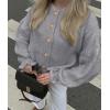 imagePRETTYGARDEN Womens Cropped Cardigans Trendy 2025 Ruffle Open Front Chunky Knit Sweater Oversized Button Down Fall ClothesGrey