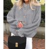 imagePRETTYGARDEN Womens Cropped Cardigans Trendy 2025 Ruffle Open Front Chunky Knit Sweater Oversized Button Down Fall ClothesGrey
