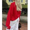 imagePRETTYGARDEN Womens Cropped Cardigans Trendy 2025 Ruffle Open Front Chunky Knit Sweater Oversized Button Down Fall ClothesRed