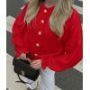imagePRETTYGARDEN Womens Cropped Cardigans Trendy 2025 Ruffle Open Front Chunky Knit Sweater Oversized Button Down Fall ClothesRed