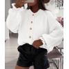 imagePRETTYGARDEN Womens Cropped Cardigans Trendy 2025 Ruffle Open Front Chunky Knit Sweater Oversized Button Down Fall ClothesWhite