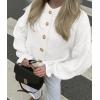 imagePRETTYGARDEN Womens Cropped Cardigans Trendy 2025 Ruffle Open Front Chunky Knit Sweater Oversized Button Down Fall ClothesWhite