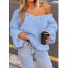 imagePRETTYGARDEN Womens Fall Oversized Sweaters Long Sleeve V Neck Dressy Casual Chunky Knit Loose Pullover Tops Winter ClothingLight Blue