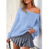 imagePRETTYGARDEN Womens Fall Oversized Sweaters Long Sleeve V Neck Dressy Casual Chunky Knit Loose Pullover Tops Winter ClothingLight Blue