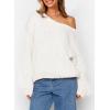 imagePRETTYGARDEN Womens Fall Oversized Sweaters Long Sleeve V Neck Dressy Casual Chunky Knit Loose Pullover Tops Winter ClothingWhite