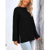 imagePRETTYGARDEN Womens Knit Fall Sweaters Long Sleeve Pullover Crewneck Split Hem Oversized Tunic Sweater Tops Winter ClothingBlack