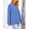 imagePRETTYGARDEN Womens Knit Fall Sweaters Long Sleeve Pullover Crewneck Split Hem Oversized Tunic Sweater Tops Winter ClothingBlue