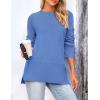 imagePRETTYGARDEN Womens Knit Fall Sweaters Long Sleeve Pullover Crewneck Split Hem Oversized Tunic Sweater Tops Winter ClothingBlue
