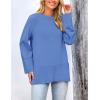 imagePRETTYGARDEN Womens Knit Fall Sweaters Long Sleeve Pullover Crewneck Split Hem Oversized Tunic Sweater Tops Winter ClothingBlue