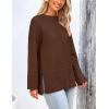 imagePRETTYGARDEN Womens Knit Fall Sweaters Long Sleeve Pullover Crewneck Split Hem Oversized Tunic Sweater Tops Winter ClothingCoffee