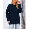 imagePRETTYGARDEN Womens Knit Fall Sweaters Long Sleeve Pullover Crewneck Split Hem Oversized Tunic Sweater Tops Winter ClothingNavy