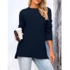 imagePRETTYGARDEN Womens Knit Fall Sweaters Long Sleeve Pullover Crewneck Split Hem Oversized Tunic Sweater Tops Winter ClothingNavy