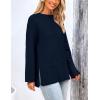 imagePRETTYGARDEN Womens Knit Fall Sweaters Long Sleeve Pullover Crewneck Split Hem Oversized Tunic Sweater Tops Winter ClothingNavy
