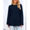 imagePRETTYGARDEN Womens Knit Fall Sweaters Long Sleeve Pullover Crewneck Split Hem Oversized Tunic Sweater Tops Winter ClothingNavy