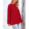 imagePRETTYGARDEN Womens Knit Fall Sweaters Long Sleeve Pullover Crewneck Split Hem Oversized Tunic Sweater Tops Winter ClothingRed