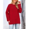 imagePRETTYGARDEN Womens Knit Fall Sweaters Long Sleeve Pullover Crewneck Split Hem Oversized Tunic Sweater Tops Winter ClothingRed