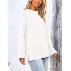imagePRETTYGARDEN Womens Knit Fall Sweaters Long Sleeve Pullover Crewneck Split Hem Oversized Tunic Sweater Tops Winter ClothingWhite