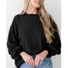 imagePRETTYGARDEN Womens Long Sleeve Tops 2025 Fall Fashion Shirts Trendy Clothes Casual Loose Crewneck Ribbed Knit Tunic BlouseBlack