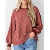 imagePRETTYGARDEN Womens Long Sleeve Tops 2025 Fall Fashion Shirts Trendy Clothes Casual Loose Crewneck Ribbed Knit Tunic BlouseBrick Red