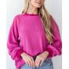 imagePRETTYGARDEN Womens Long Sleeve Tops 2025 Fall Fashion Shirts Trendy Clothes Casual Loose Crewneck Ribbed Knit Tunic BlouseRose Red