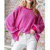 imagePRETTYGARDEN Womens Long Sleeve Tops 2025 Fall Fashion Shirts Trendy Clothes Casual Loose Crewneck Ribbed Knit Tunic BlouseRose Red