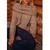 imagePRETTYGARDEN Womens Off The Shoulder Sweater Long Sleeve Tops 2025 Fall Loose Knit Pullover Sweaters Winter ClothesCamel