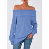 imagePRETTYGARDEN Womens Off The Shoulder Sweater Long Sleeve Tops Loose Knit Pullover Sweaters Fashion Fall Clothes 2025Blue