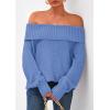 imagePRETTYGARDEN Womens Off The Shoulder Sweater Long Sleeve Tops Loose Knit Pullover Sweaters Fashion Fall Clothes 2025Blue