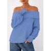imagePRETTYGARDEN Womens Off The Shoulder Sweater Long Sleeve Tops Loose Knit Pullover Sweaters Fashion Fall Clothes 2025Blue