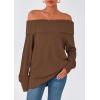 imagePRETTYGARDEN Womens Off The Shoulder Sweater Long Sleeve Tops Loose Knit Pullover Sweaters Fashion Fall Clothes 2025Brown