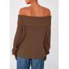 imagePRETTYGARDEN Womens Off The Shoulder Sweater Long Sleeve Tops Loose Knit Pullover Sweaters Fashion Fall Clothes 2025Brown