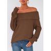 imagePRETTYGARDEN Womens Off The Shoulder Sweater Long Sleeve Tops Loose Knit Pullover Sweaters Fashion Fall Clothes 2025Brown
